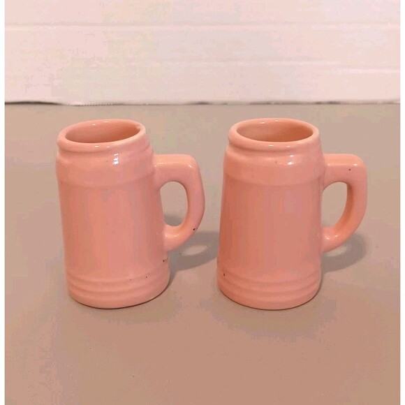 Vtg Mini Beer Stein Set Of 4 Pink & Dark Blue Ceramic Mug Shot Glasses Unmarked - Picture 10 of 16